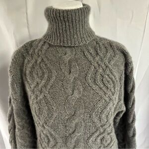 Holt Renfrew Gray‎ Cable Knit Turtleneck Sweater 100% Cashmere M
